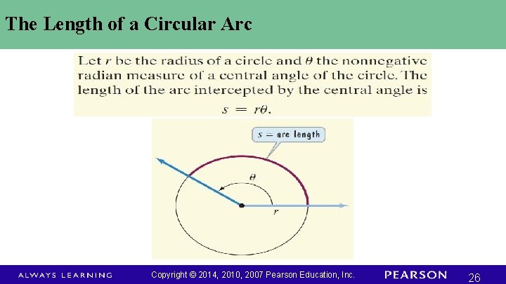The Length of a Circular Arc Copyright © 2014, 2010, 2007 Pearson Education, Inc.
