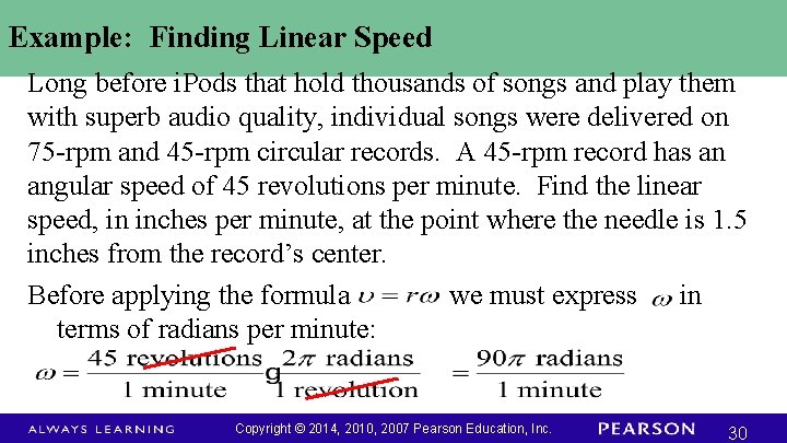 Example: Finding Linear Speed Long before i. Pods that hold thousands of songs and