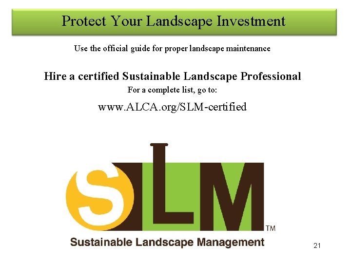 Protect Your Landscape Investment Use the official guide for proper landscape maintenance Hire a