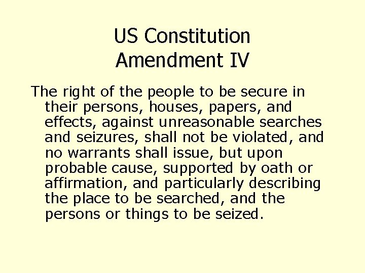US Constitution Amendment IV The right of the people to be secure in their