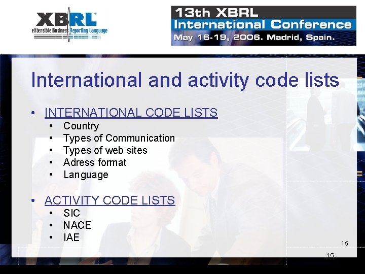 International and activity code lists • INTERNATIONAL CODE LISTS • • • Country Types