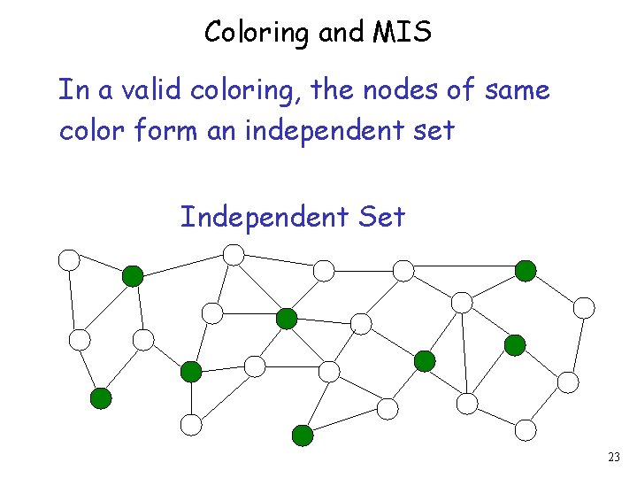 Coloring and MIS In a valid coloring, the nodes of same color form an