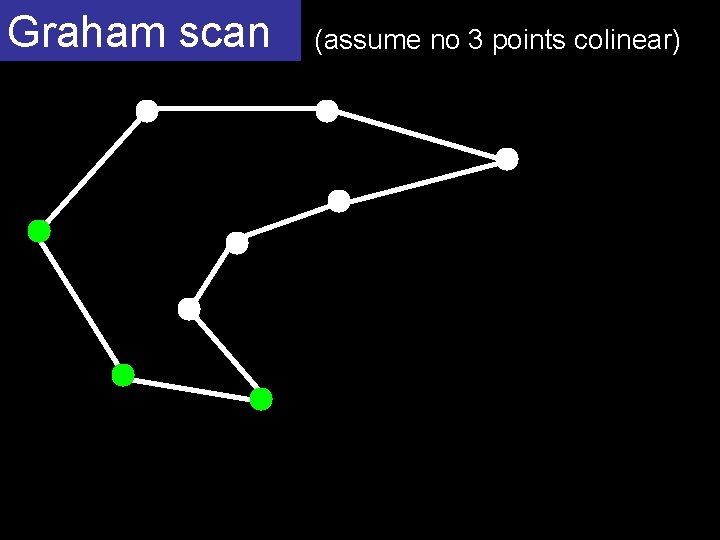 Graham scan (assume no 3 points colinear) 