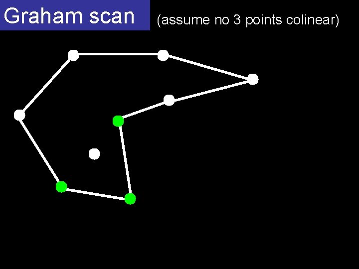 Graham scan (assume no 3 points colinear) 