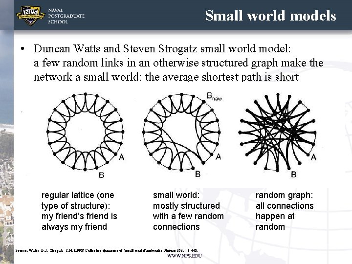 Small world models • Duncan Watts and Steven Strogatz small world model: a few