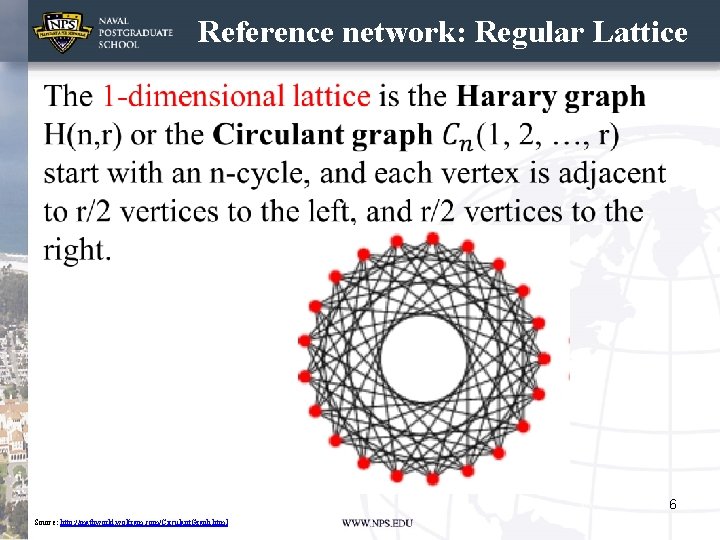 Reference network: Regular Lattice • 6 Source: http: //mathworld. wolfram. com/Circulant. Graph. html 