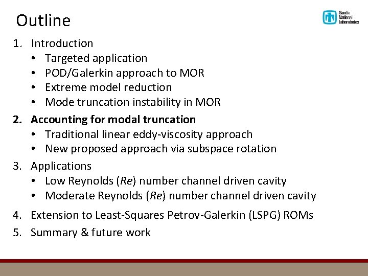 Outline 1. Introduction • Targeted application • POD/Galerkin approach to MOR • Extreme model