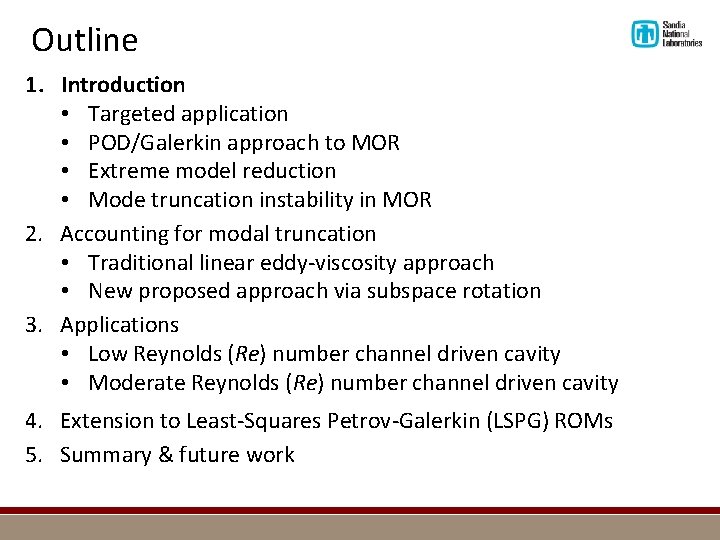 Outline 1. Introduction • Targeted application • POD/Galerkin approach to MOR • Extreme model