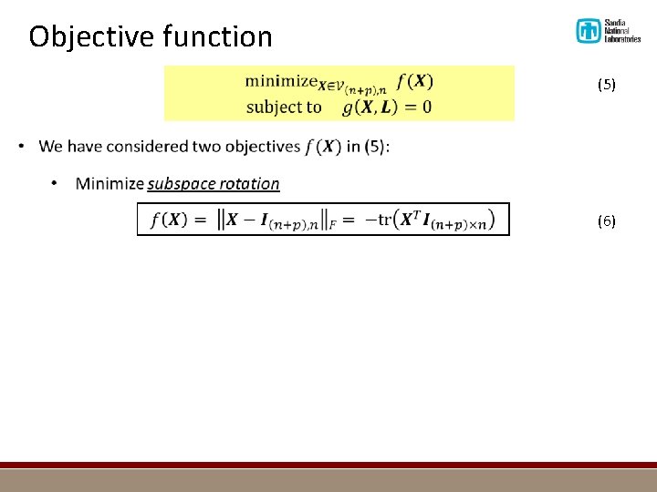 Objective function (5) (6) 