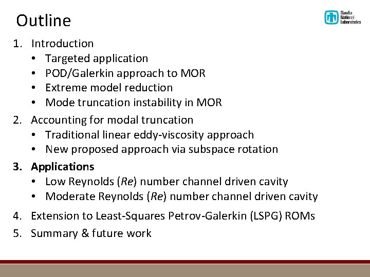 Outline 1. Introduction • Targeted application • POD/Galerkin approach to MOR • Extreme model