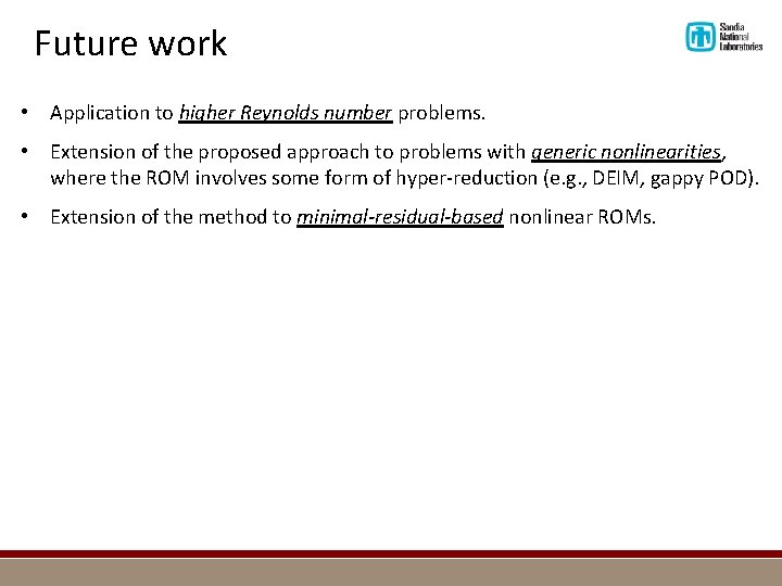 Future work • Application to higher Reynolds number problems. • Extension of the proposed