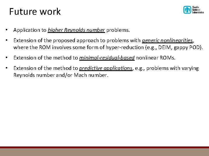 Future work • Application to higher Reynolds number problems. • Extension of the proposed