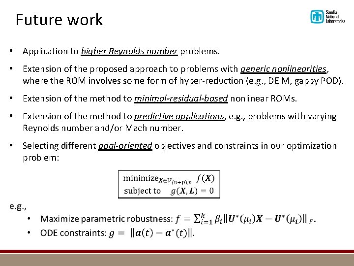 Future work • Application to higher Reynolds number problems. • Extension of the proposed