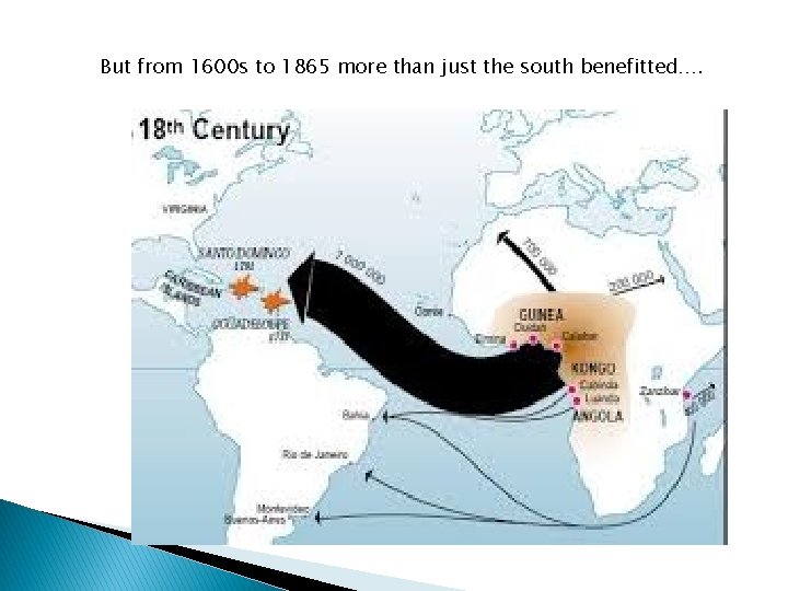 But from 1600 s to 1865 more than just the south benefitted…. 