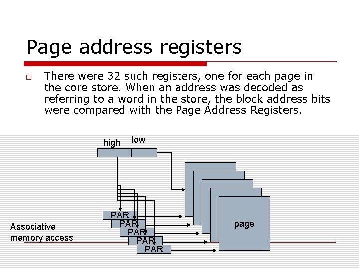 Page address registers o There were 32 such registers, one for each page in