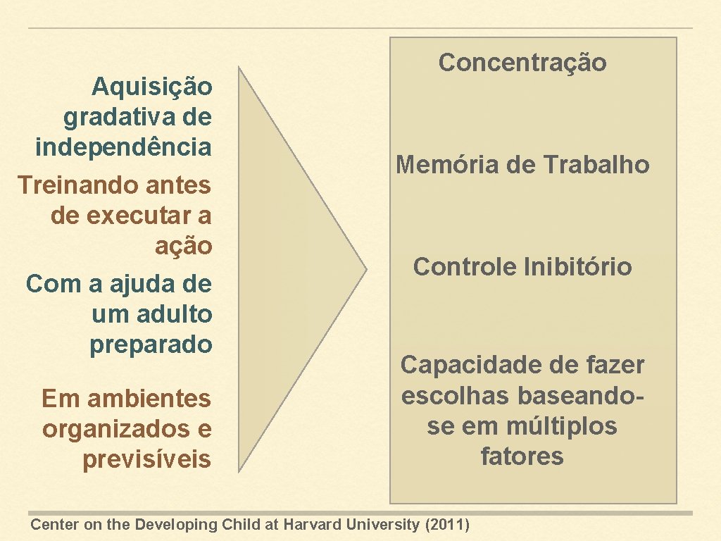 Aquisição gradativa de independência Treinando antes de executar a ação Com a ajuda de