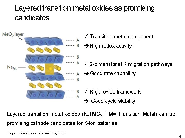 Layered transition metal oxides as promising candidates ü Transition metal component High redox activity