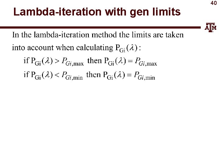 Lambda-iteration with gen limits 40 