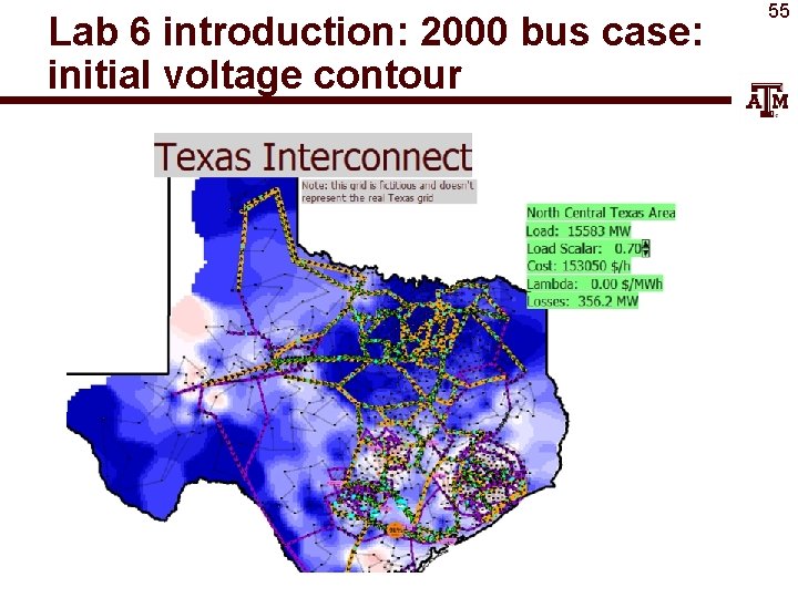 Lab 6 introduction: 2000 bus case: initial voltage contour 55 