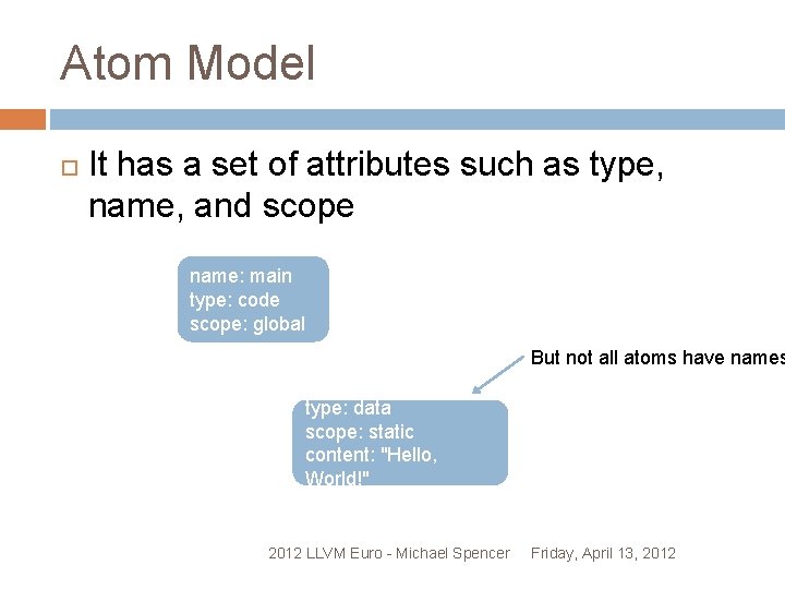 Atom Model It has a set of attributes such as type, name, and scope