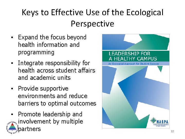 Keys to Effective Use of the Ecological Perspective • Expand the focus beyond health