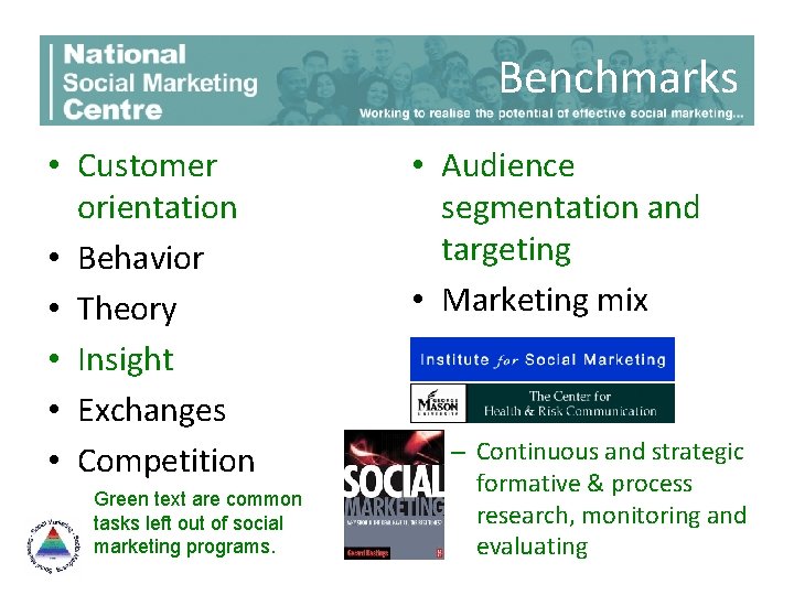 Benchmarks • Customer orientation • Behavior • Theory • Insight • Exchanges • Competition