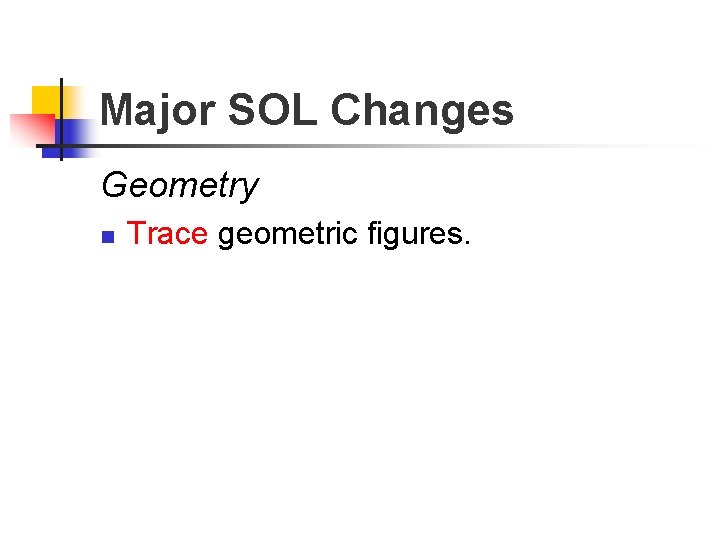 Major SOL Changes Geometry n Trace geometric figures. 