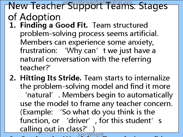 www. interventioncentral. org New Teacher Support Teams: Stages of Adoption 1. Finding a Good