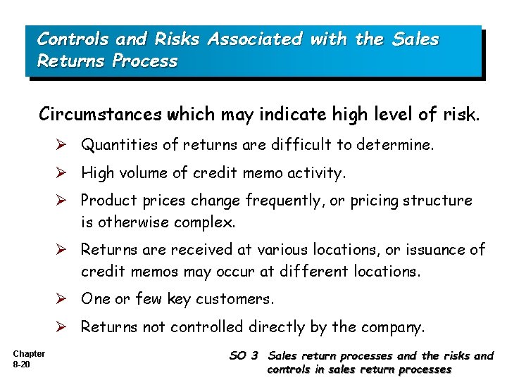 Controls and Risks Associated with the Sales Returns Process Circumstances which may indicate high