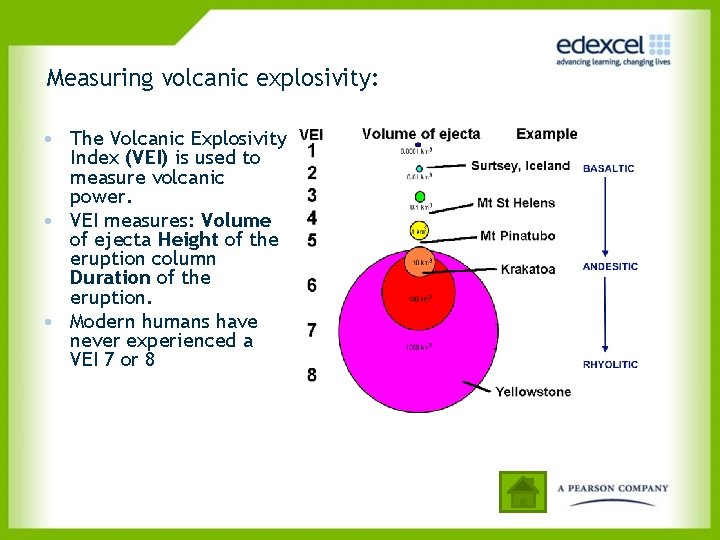 Measuring volcanic explosivity: • The Volcanic Explosivity Index (VEI) is used to measure volcanic