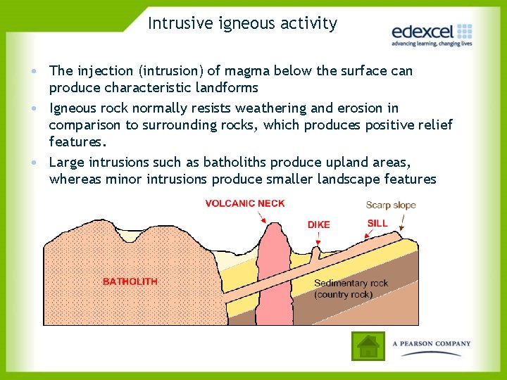 Intrusive igneous activity • The injection (intrusion) of magma below the surface can produce