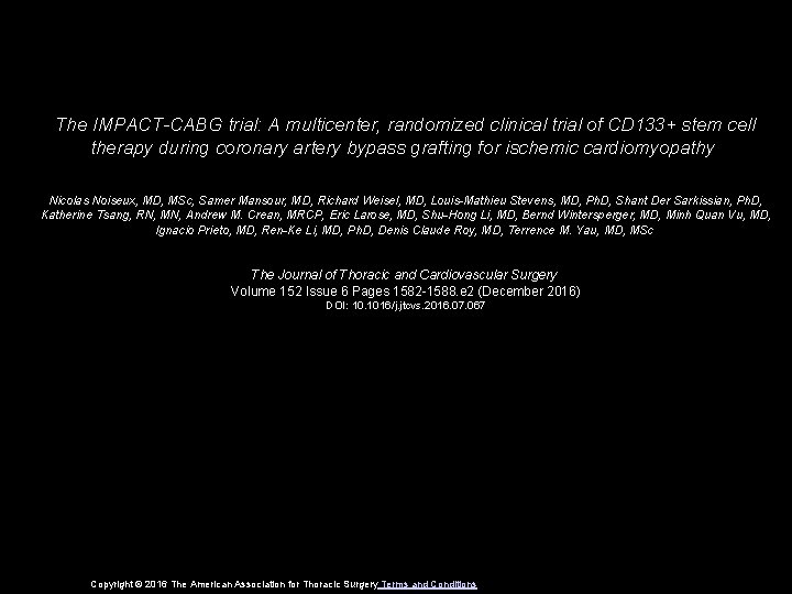 The IMPACT-CABG trial: A multicenter, randomized clinical trial of CD 133+ stem cell therapy