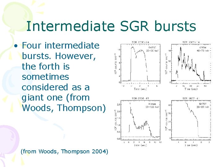 Intermediate SGR bursts • Four intermediate bursts. However, the forth is sometimes considered as
