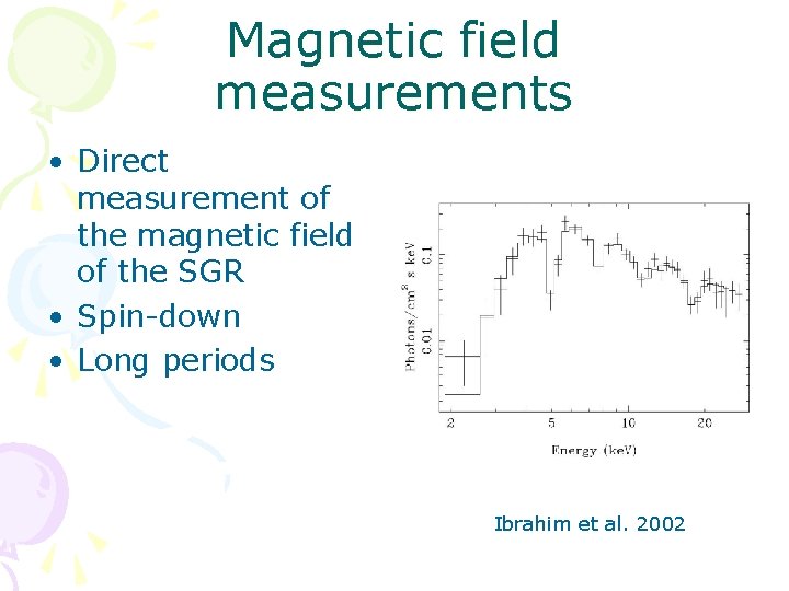 Magnetic field measurements • Direct measurement of the magnetic field of the SGR •