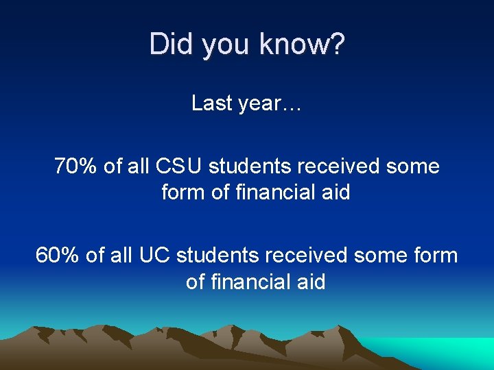 Did you know? Last year… 70% of all CSU students received some form of