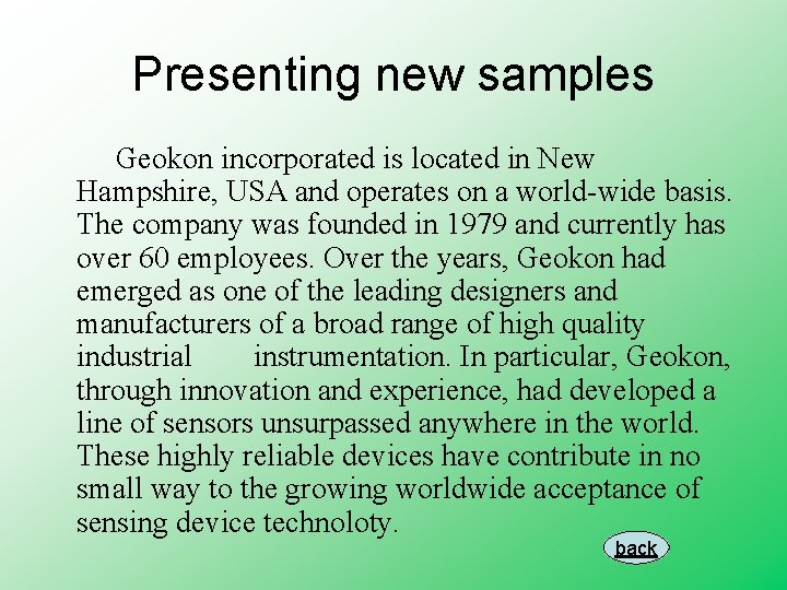 Presenting new samples Geokon incorporated is located in New Hampshire, USA and operates on