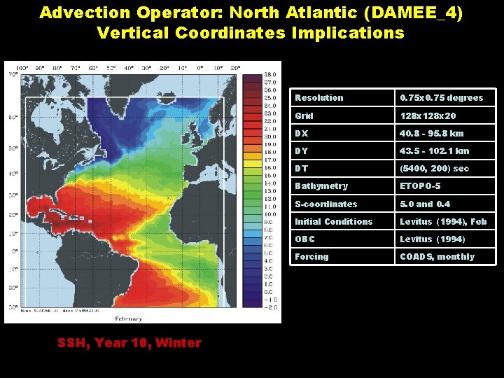 Advection Operator: North Atlantic (DAMEE_4) Vertical Coordinates Implications SSH, Year 10, Winter Resolution 0.