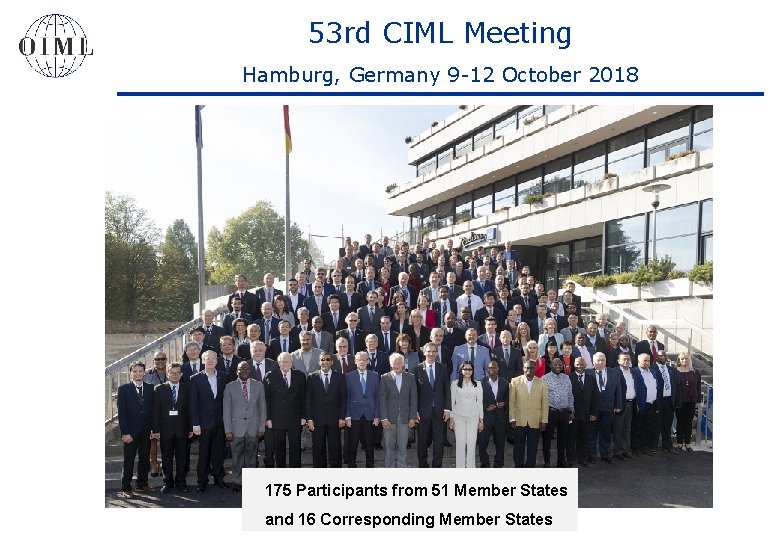 53 rd CIML Meeting Hamburg, Germany 9 -12 October 2018 175 Participants from 51