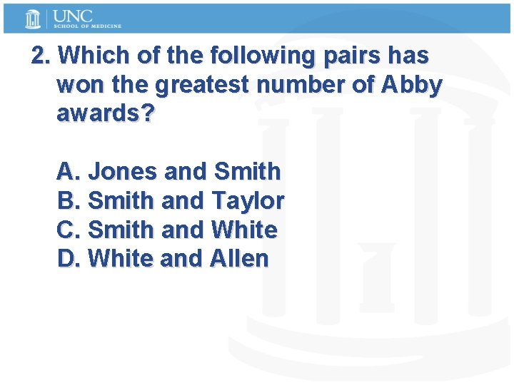 2. Which of the following pairs has won the greatest number of Abby awards?