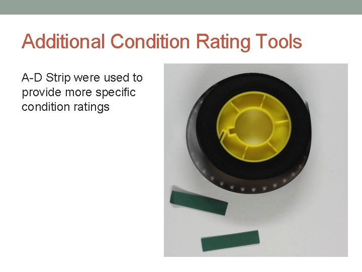 Additional Condition Rating Tools A-D Strip were used to provide more specific condition ratings