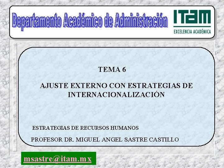 TEMA 6 AJUSTE EXTERNO CON ESTRATEGIAS DE INTERNACIONALIZACIÓN ESTRATEGIAS DE RECURSOS HUMANOS PROFESOR DR.