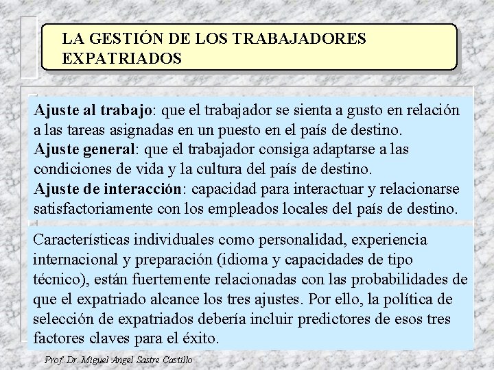 LA GESTIÓN DE LOS TRABAJADORES EXPATRIADOS Ajuste al trabajo: que el trabajador se sienta