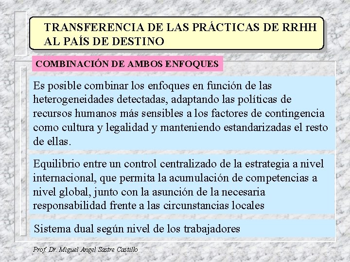 TRANSFERENCIA DE LAS PRÁCTICAS DE RRHH AL PAÍS DE DESTINO COMBINACIÓN DE AMBOS ENFOQUES