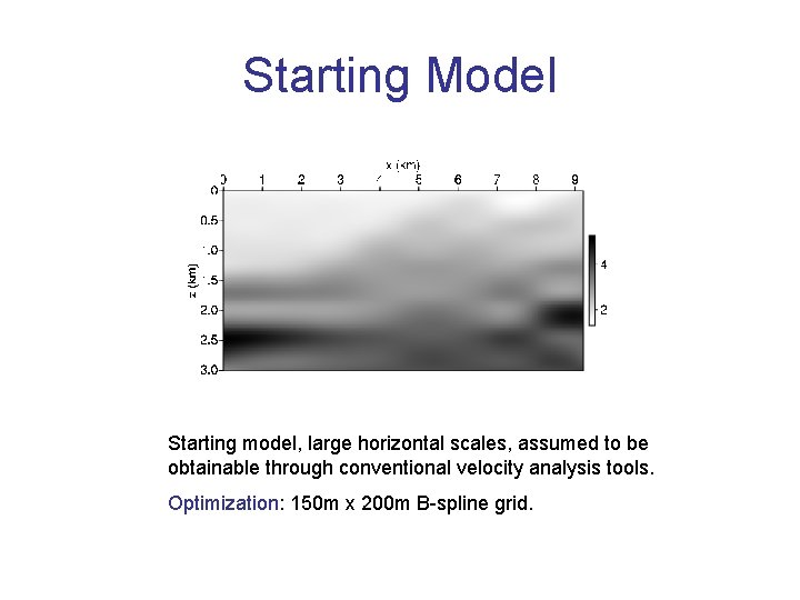 Starting Model Starting model, large horizontal scales, assumed to be obtainable through conventional velocity