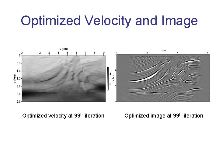 Optimized Velocity and Image Optimized velocity at 99 th iteration Optimized image at 99