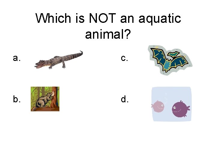 Which is NOT an aquatic animal? a. c. b. d. 