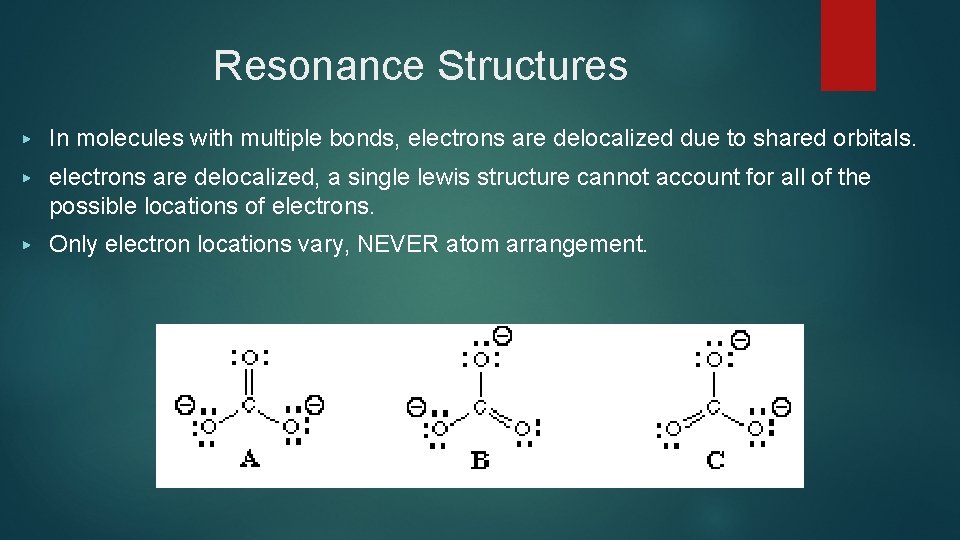 Resonance Structures ▶ In molecules with multiple bonds, electrons are delocalized due to shared
