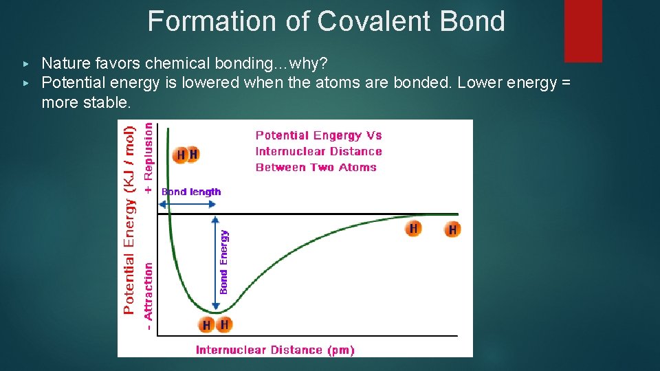 Formation of Covalent Bond ▶ ▶ Nature favors chemical bonding…why? Potential energy is lowered
