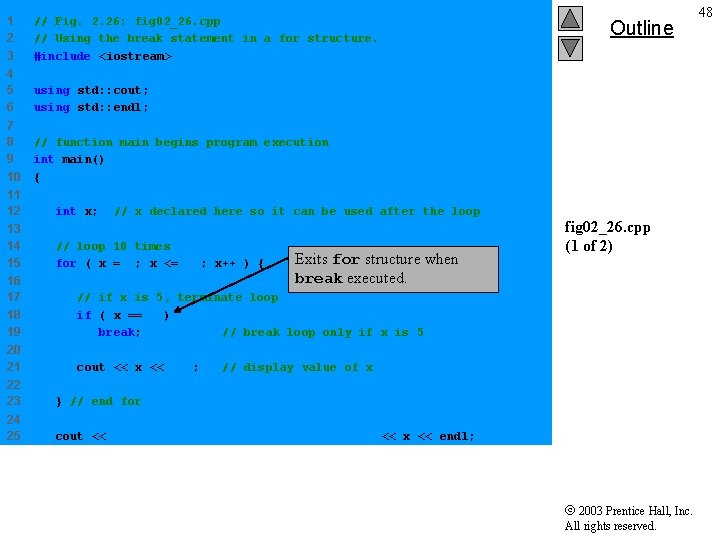 1 2 3 // Fig. 2. 26: fig 02_26. cpp // Using the break