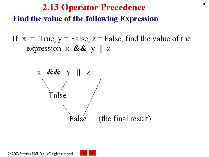 2. 13 Operator Precedence Find the value of the following Expression If x =